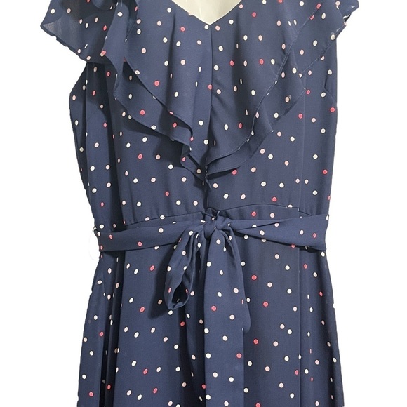 RN Studio by Ronni Nicole Navy Polka Dot Chiffon Dress Size 14 - Picture 3 of 12